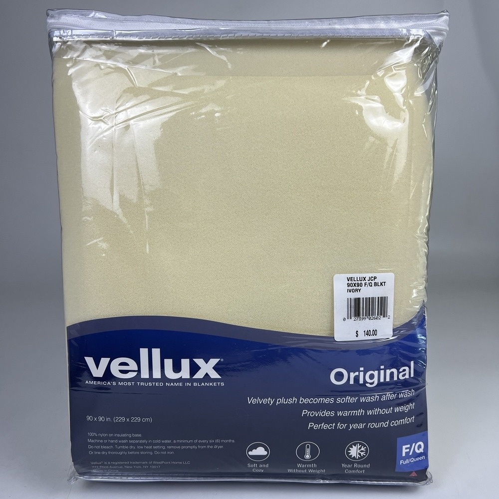 Vellux Original Plush Blanket Full/Queen Cream 90"X90" New Ultra Soft